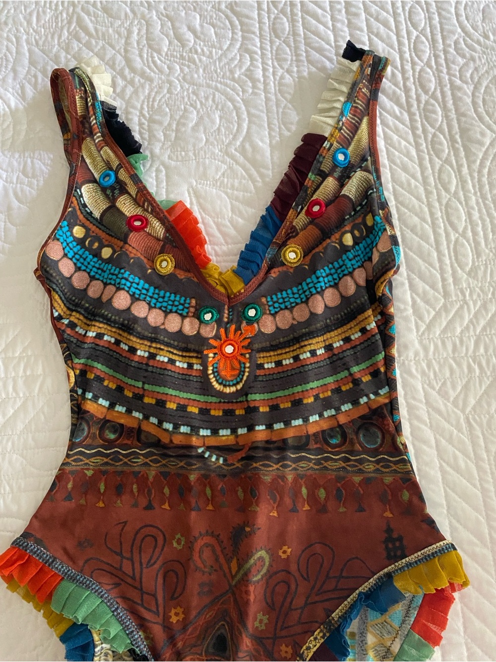 Jean Paul Gaultier Brown Multi-Color Patterned One-Piece Swimsuit - Picture 3 of 14